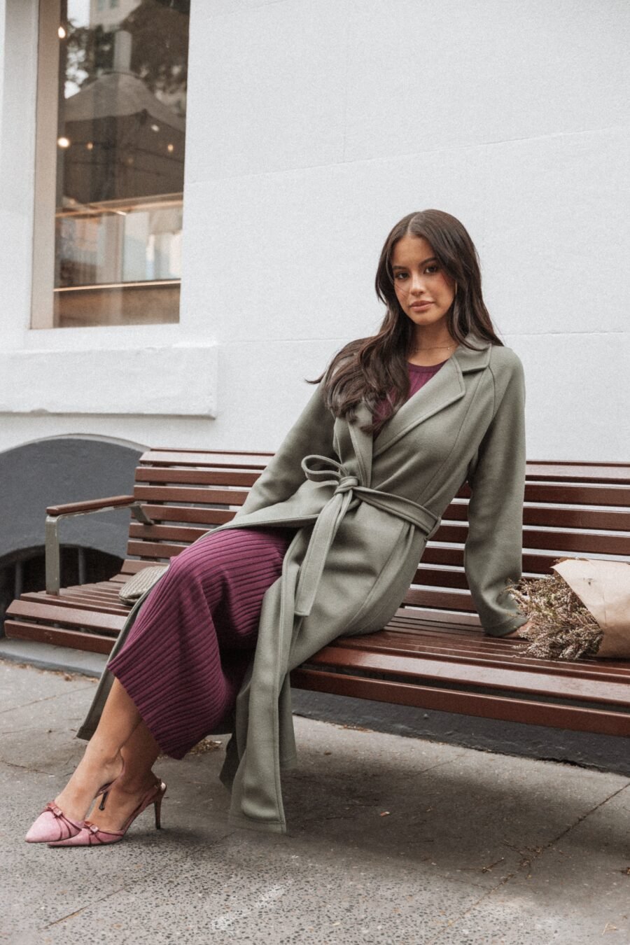 Tie Front Coat - Olive