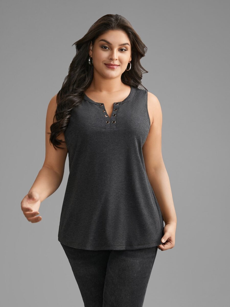 Notched Collar Eyelet Tank Top - Image 2