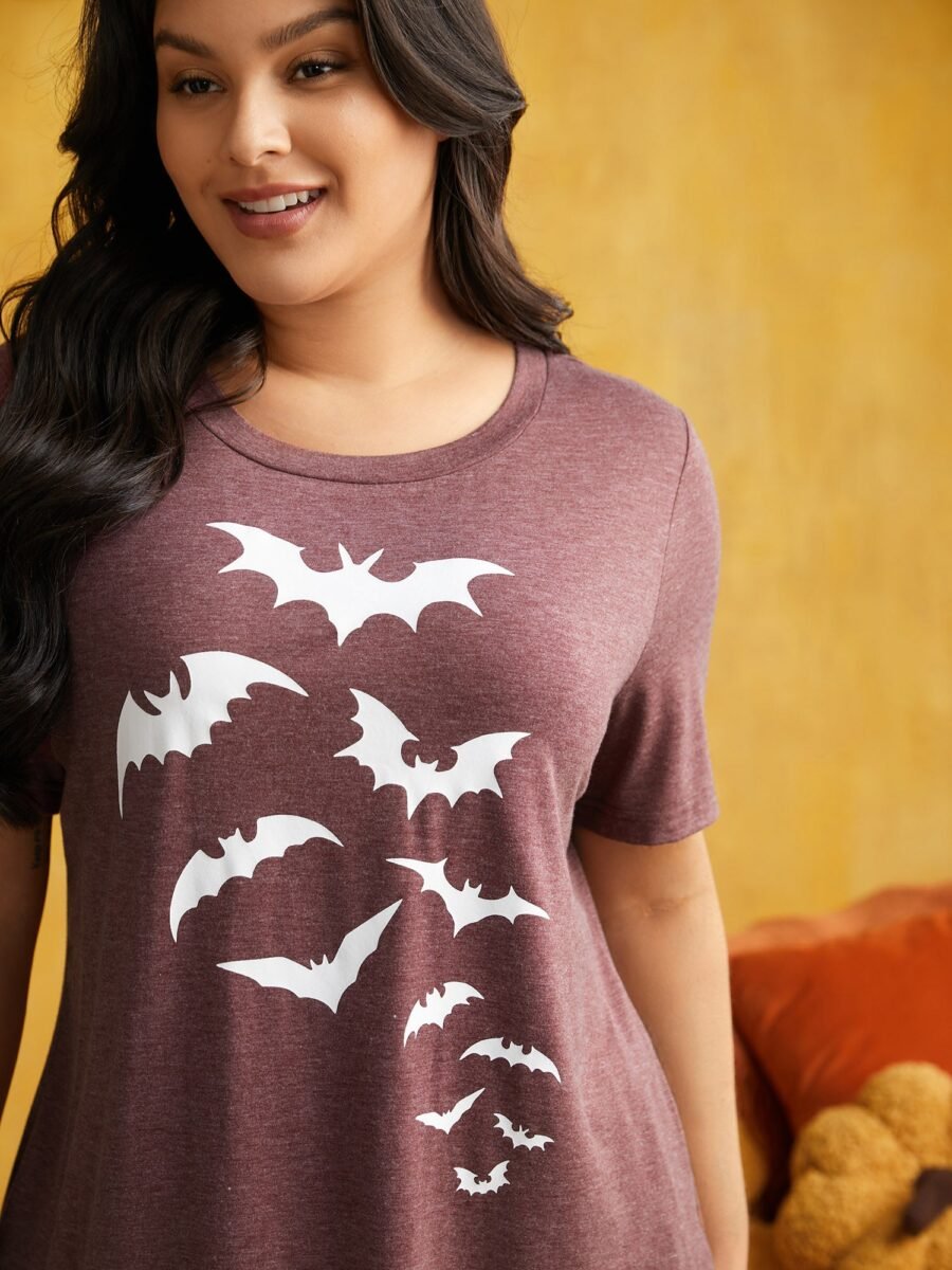 Soft Bat Printed Crew Neck Lounge Top - Image 2