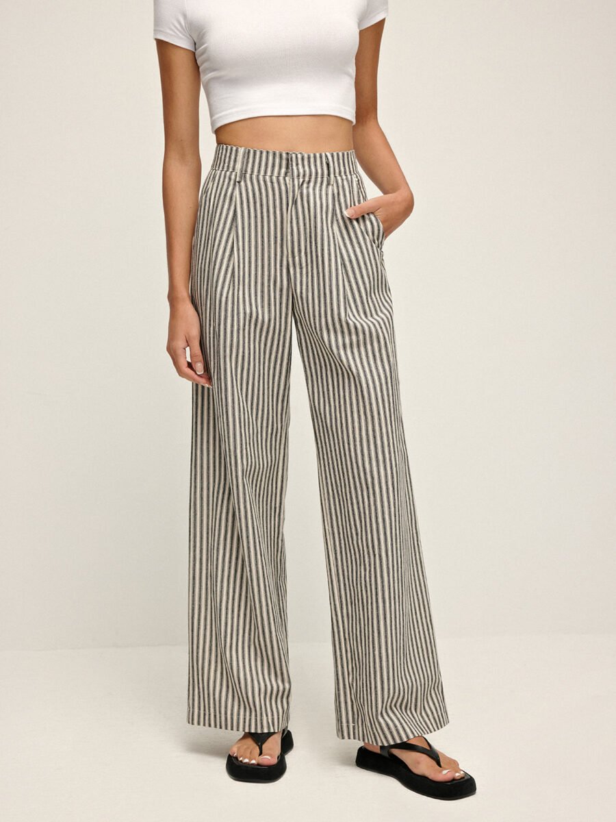 Pinstripe High-Waist Long Pants - Image 2