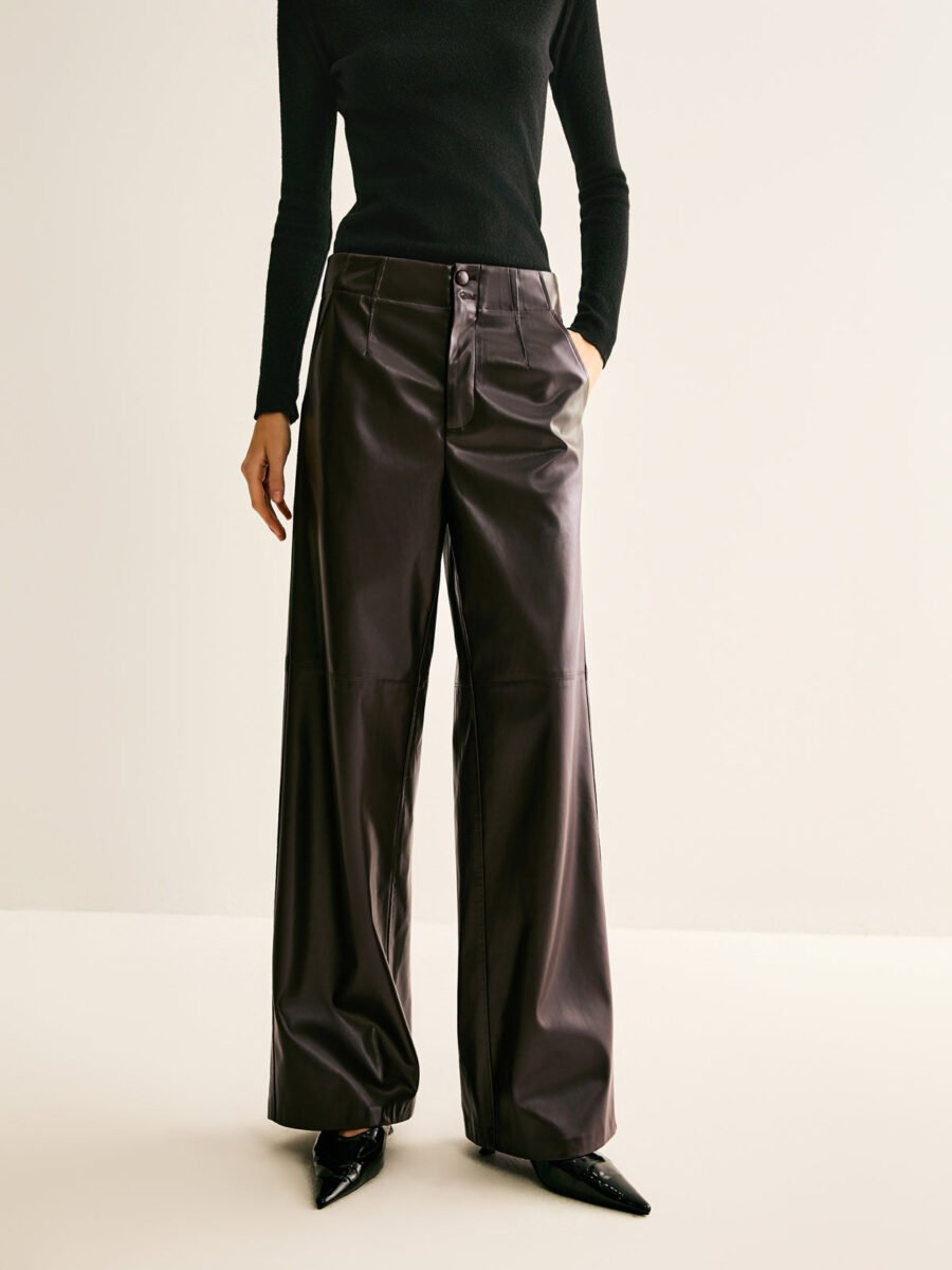 Faux Leather Mid Waist Pants - Image 3