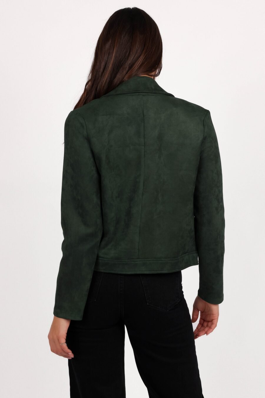 Faux Suede Moto Jacket - Olive - Image 5