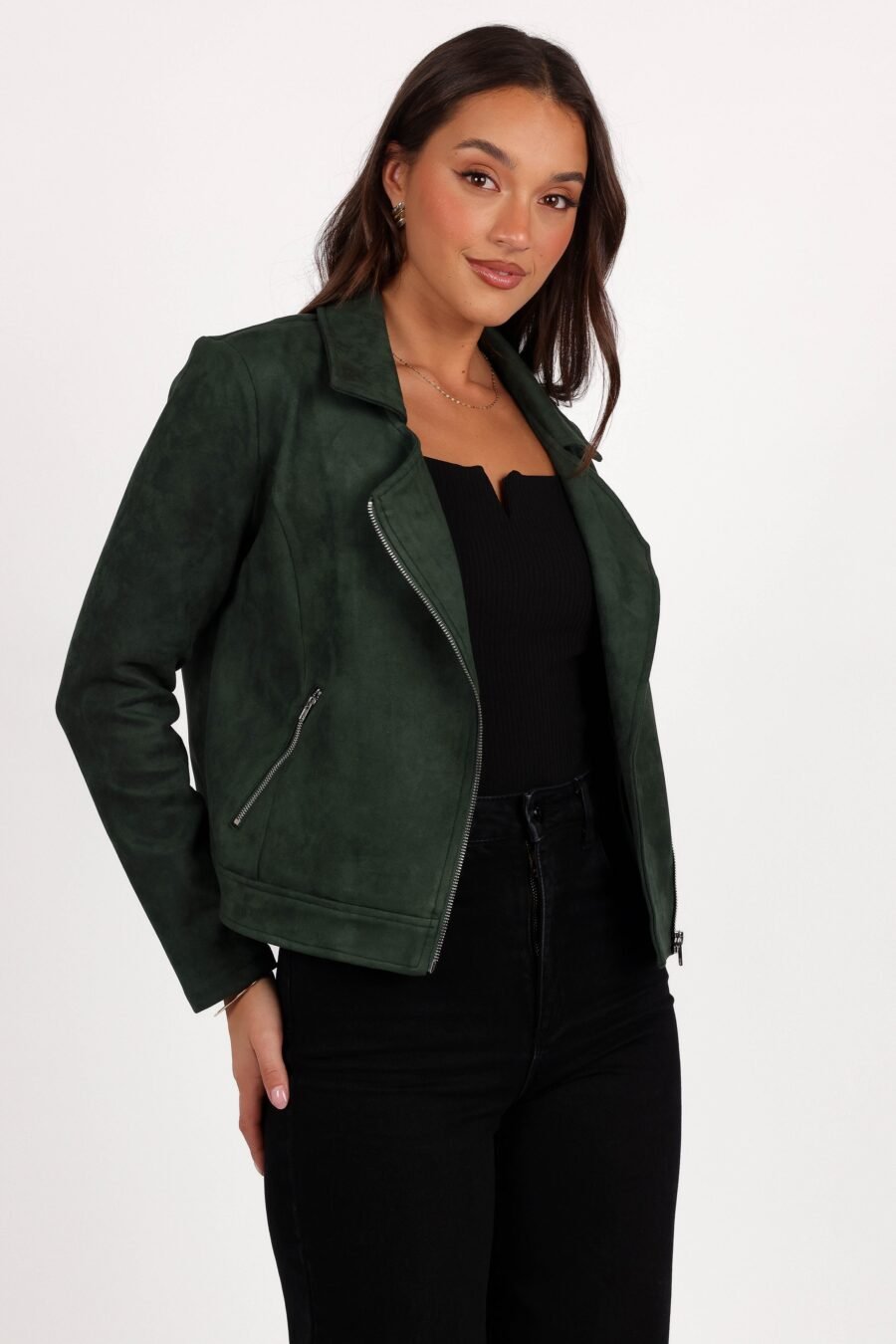Faux Suede Moto Jacket - Olive - Image 6