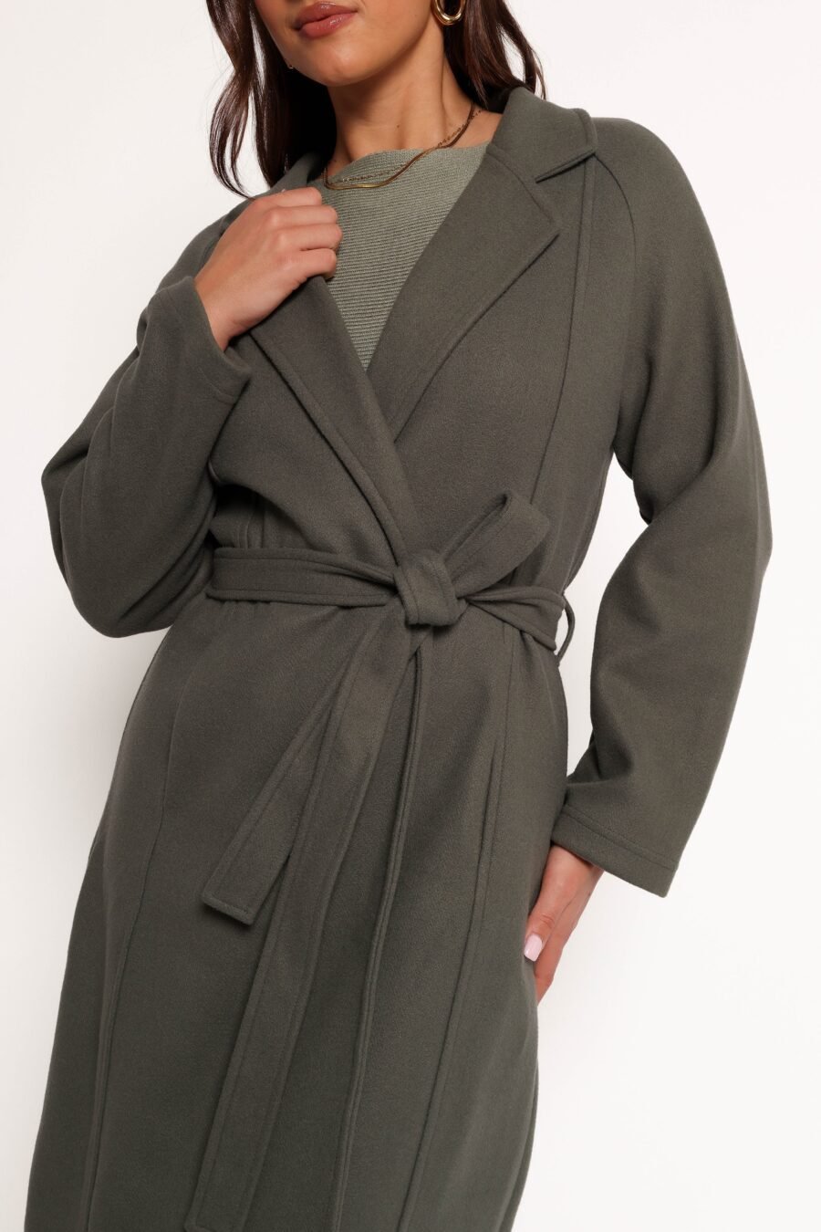 Tie Front Coat - Olive - Image 10