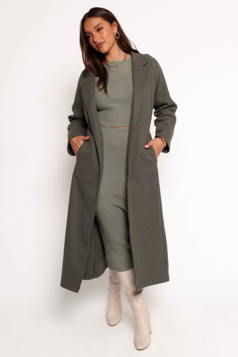 Tie Front Coat - Olive - Image 9