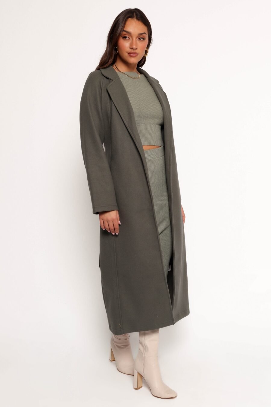 Tie Front Coat - Olive - Image 7