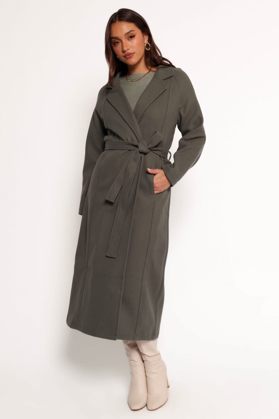 Tie Front Coat - Olive - Image 5