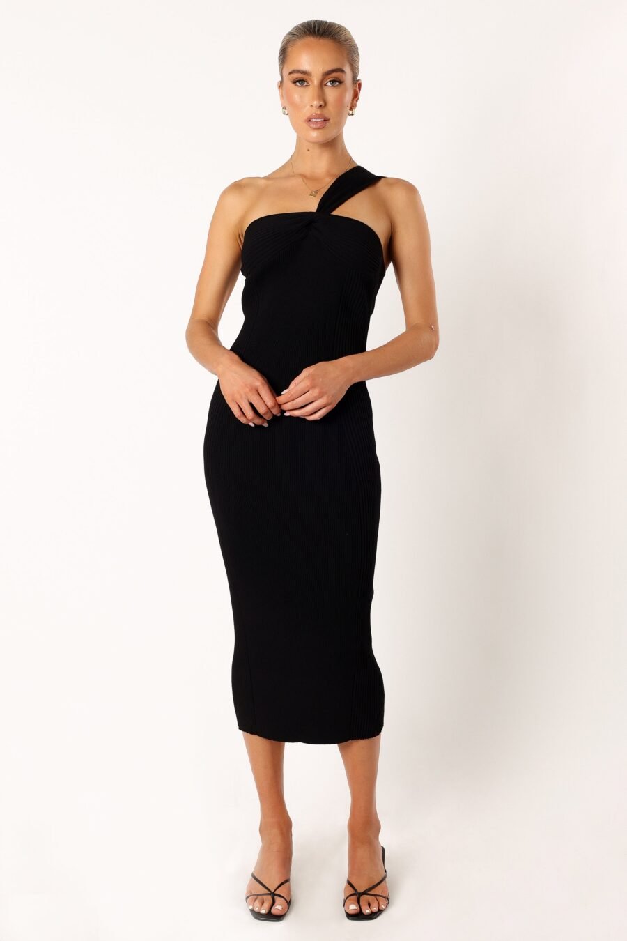 One Shoulder Midi Dress - Black - Image 5