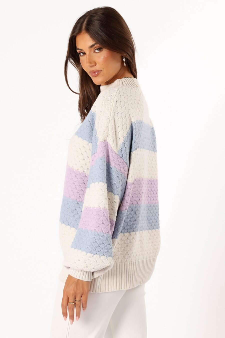 Multi Stripe Knit Sweater - White Light Blue - Image 4