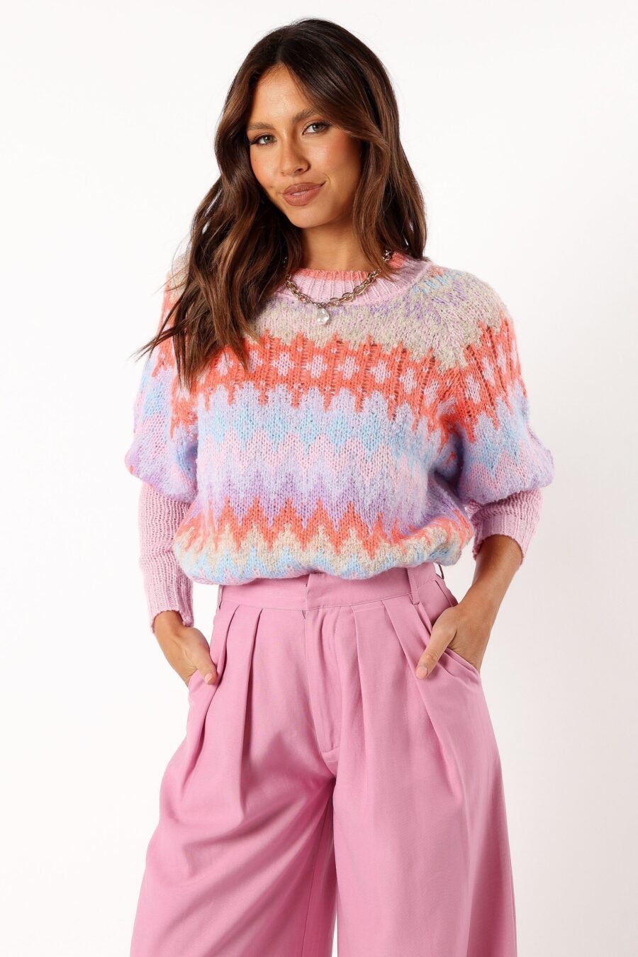 Fairisle Knit Sweater - Coral Blue