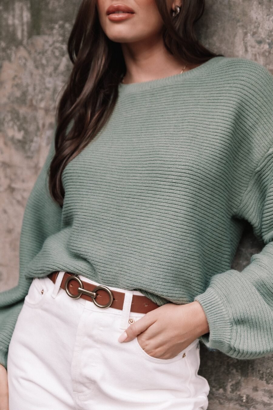 Textured Knit Sweater - Khaki - Image 2