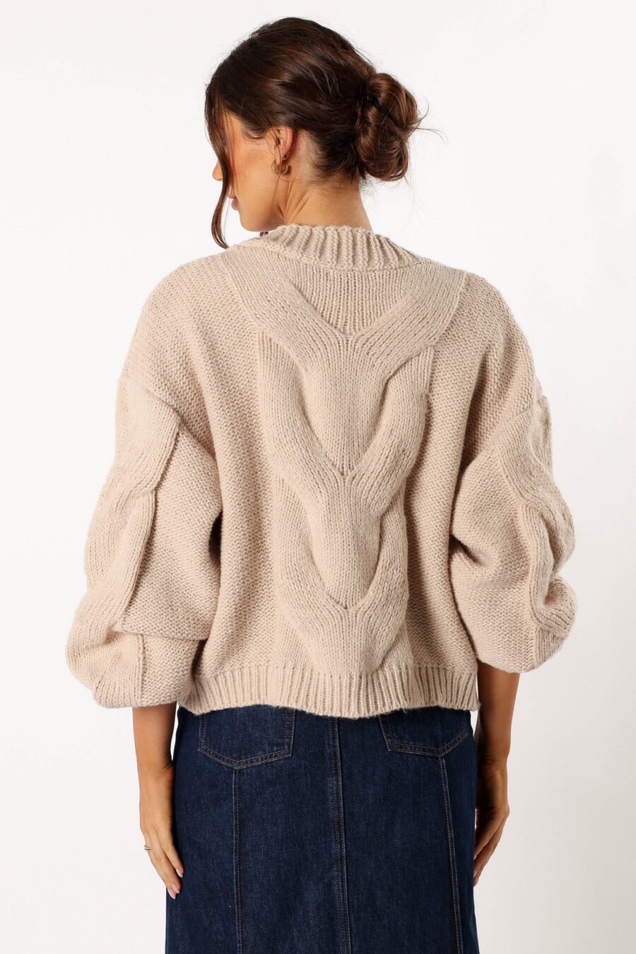 Oaklee Large Knit Back Cardigan - Tan - Image 3