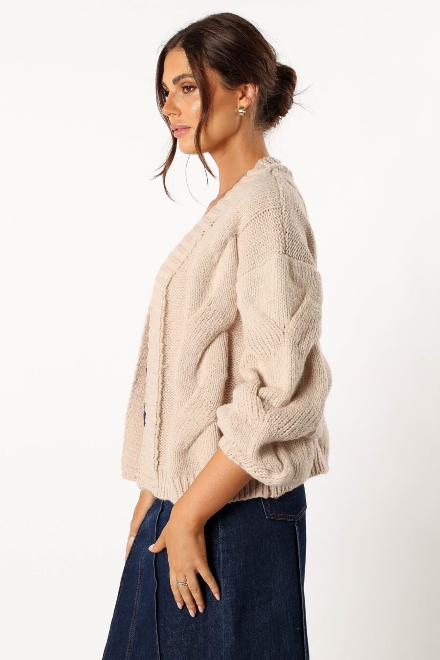 Oaklee Large Knit Back Cardigan - Tan - Image 2